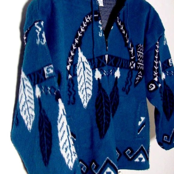 Vtg Yari Artesanias Tribal Native Indian Hippie Blue Wool Sweater Sz M - Picture 4 of 7